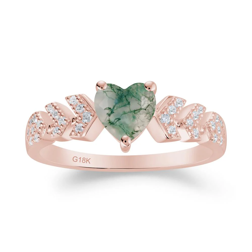 Cupid Inspired Heart Moss Agate Wedding Ring - Image 8