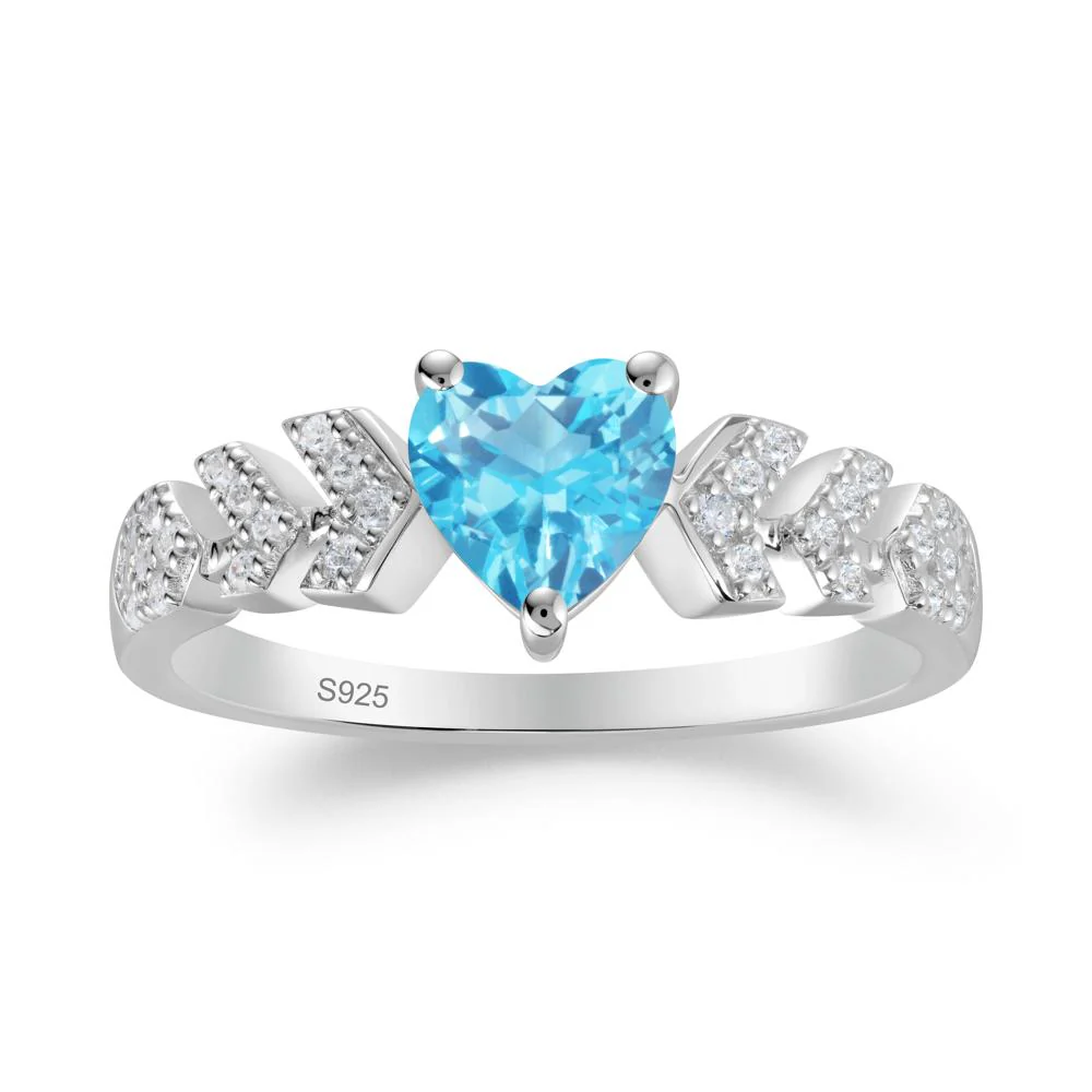 Cupid Inspired Heart Swiss Blue Topaz Wedding Ring - Image 9