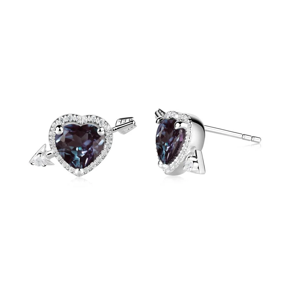 Cupid's Arrow Heart Shaped Alexandrite Stud Earrings - Image 4