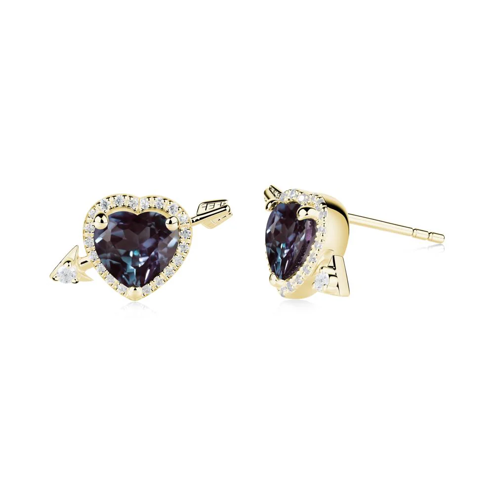 Cupid's Arrow Heart Shaped Alexandrite Stud Earrings - Image 9