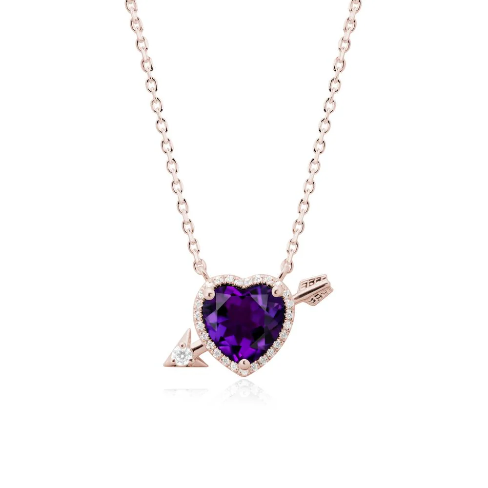 Cupid's Arrow Heart Shaped Amethyst Necklace - Image 2