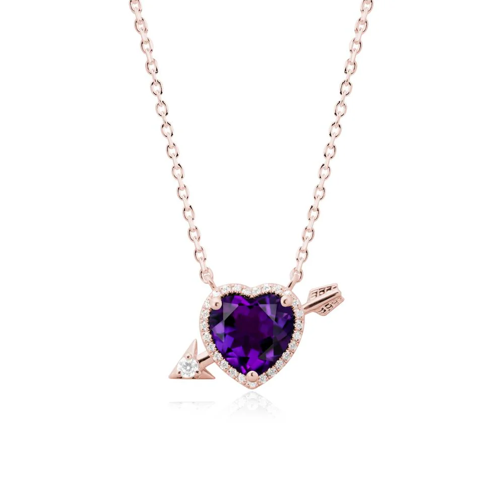 Cupid's Arrow Heart Shaped Amethyst Necklace - Image 4