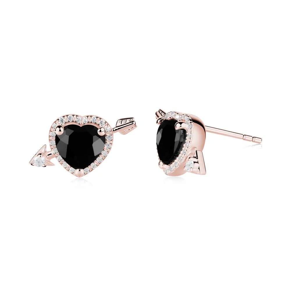 Cupid's Arrow Heart Shaped Black Spinel Stud Earrings - Image 7