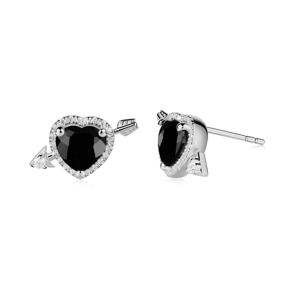 Cupid's Arrow Heart Shaped Black Spinel Stud Earrings - Image 8