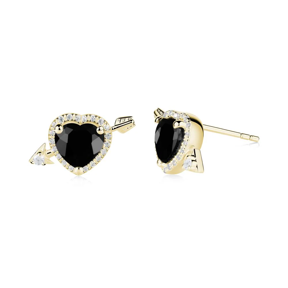 Cupid's Arrow Heart Shaped Black Spinel Stud Earrings - Image 9