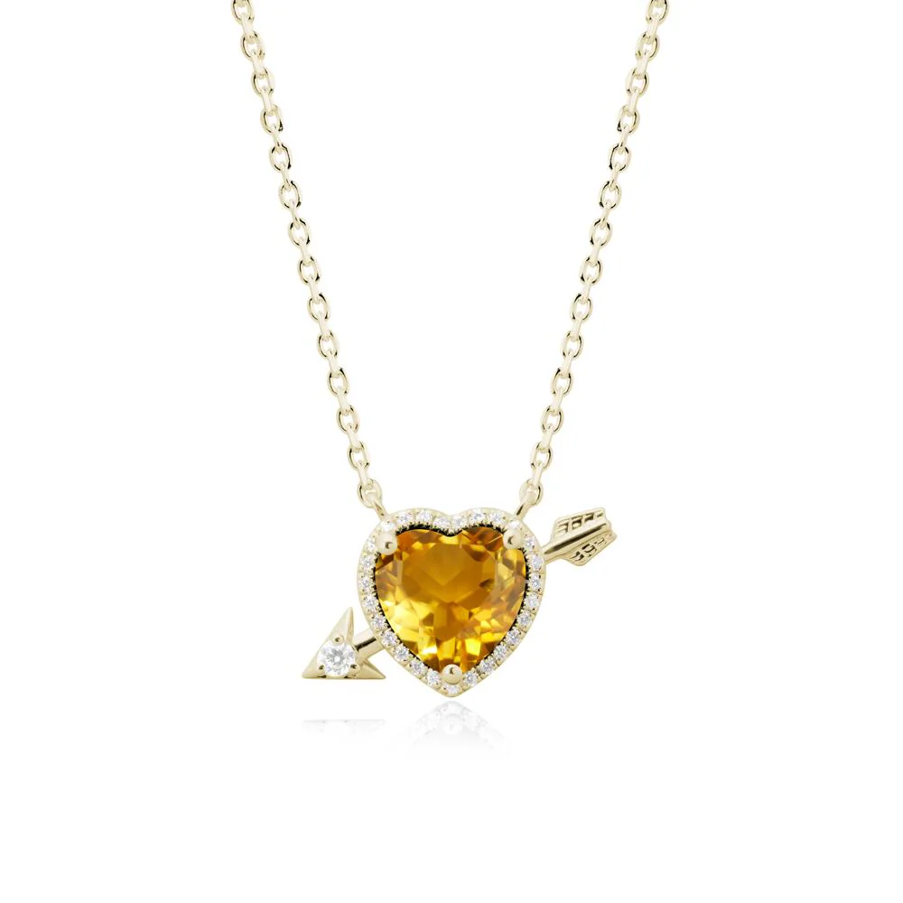 Cupid's Arrow Heart Shaped Citrine Necklace