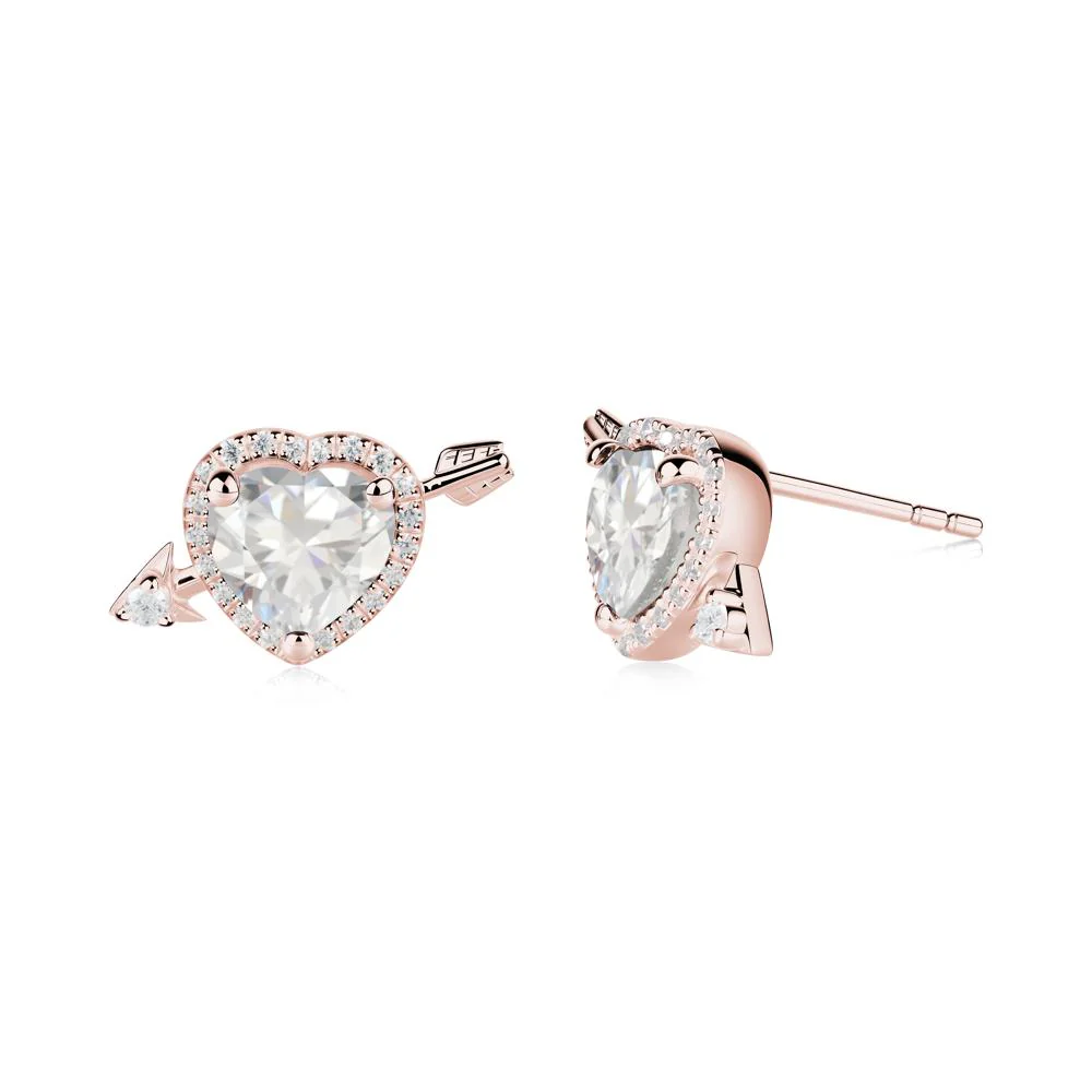 Cupid's Arrow Heart Shaped Cubic Zirconia Stud Earrings - Image 3