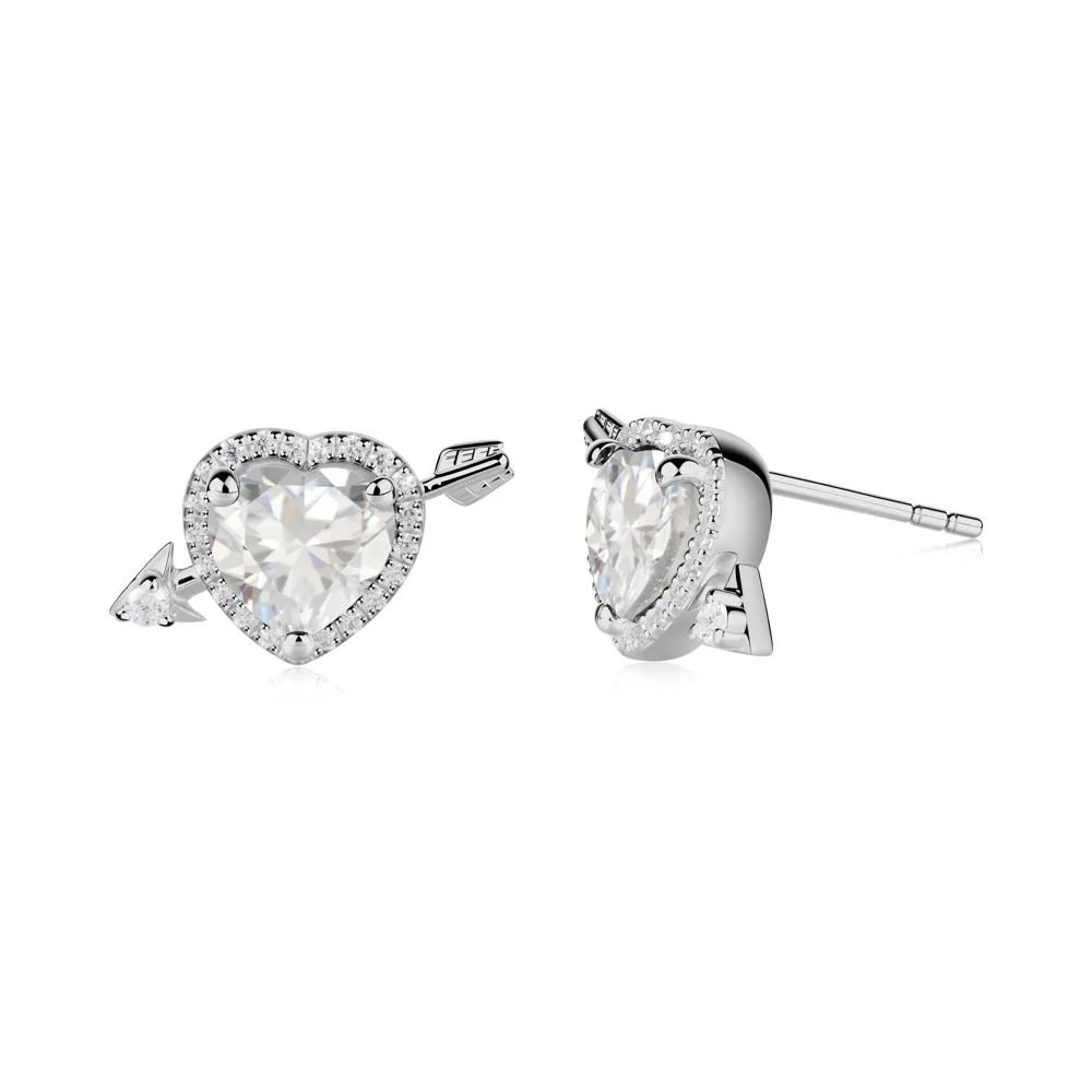 Cupid's Arrow Heart Shaped Cubic Zirconia Stud Earrings - Image 4