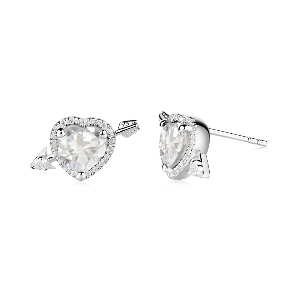Cupid's Arrow Heart Shaped Cubic Zirconia Stud Earrings - Image 8