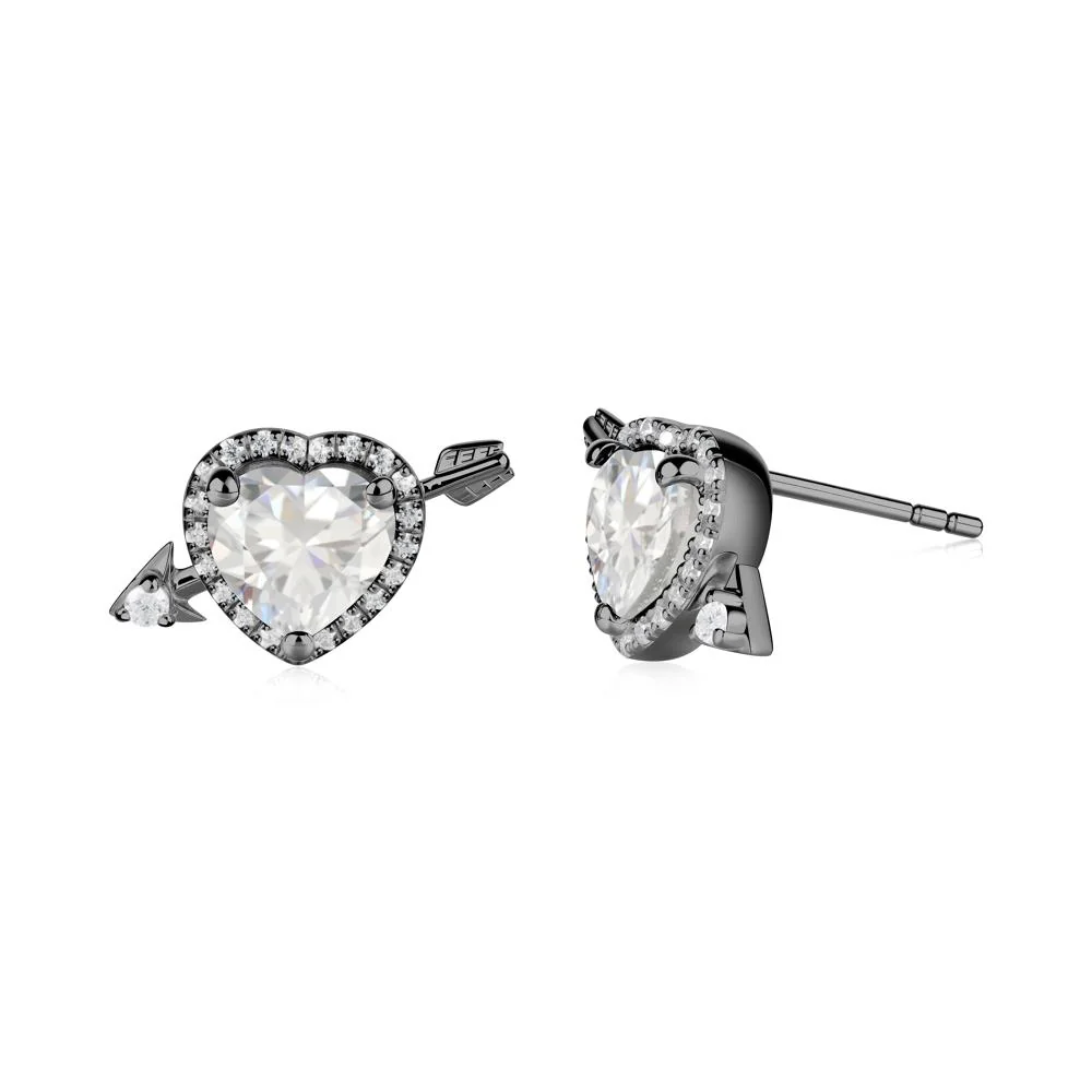 Cupid's Arrow Heart Shaped Cubic Zirconia Stud Earrings - Image 9