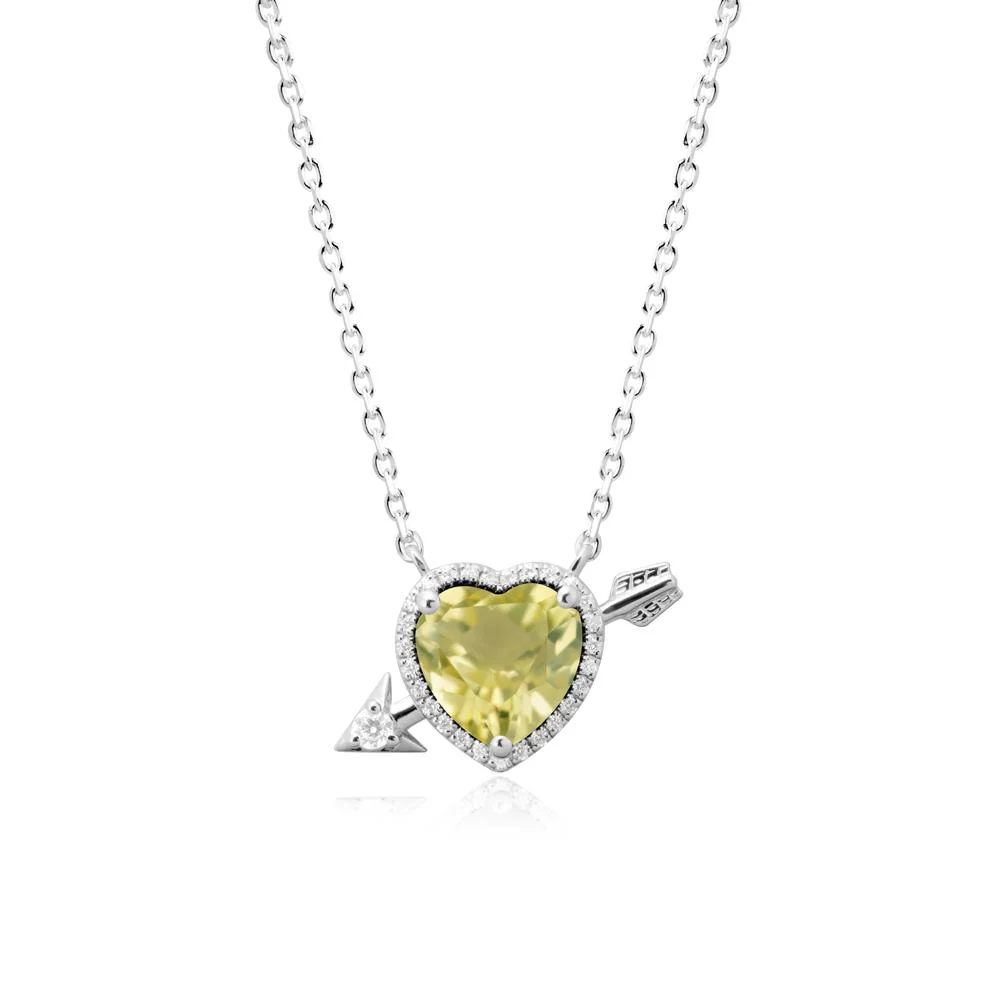 Cupid's Arrow Heart Shaped Lemon Quartz Necklace