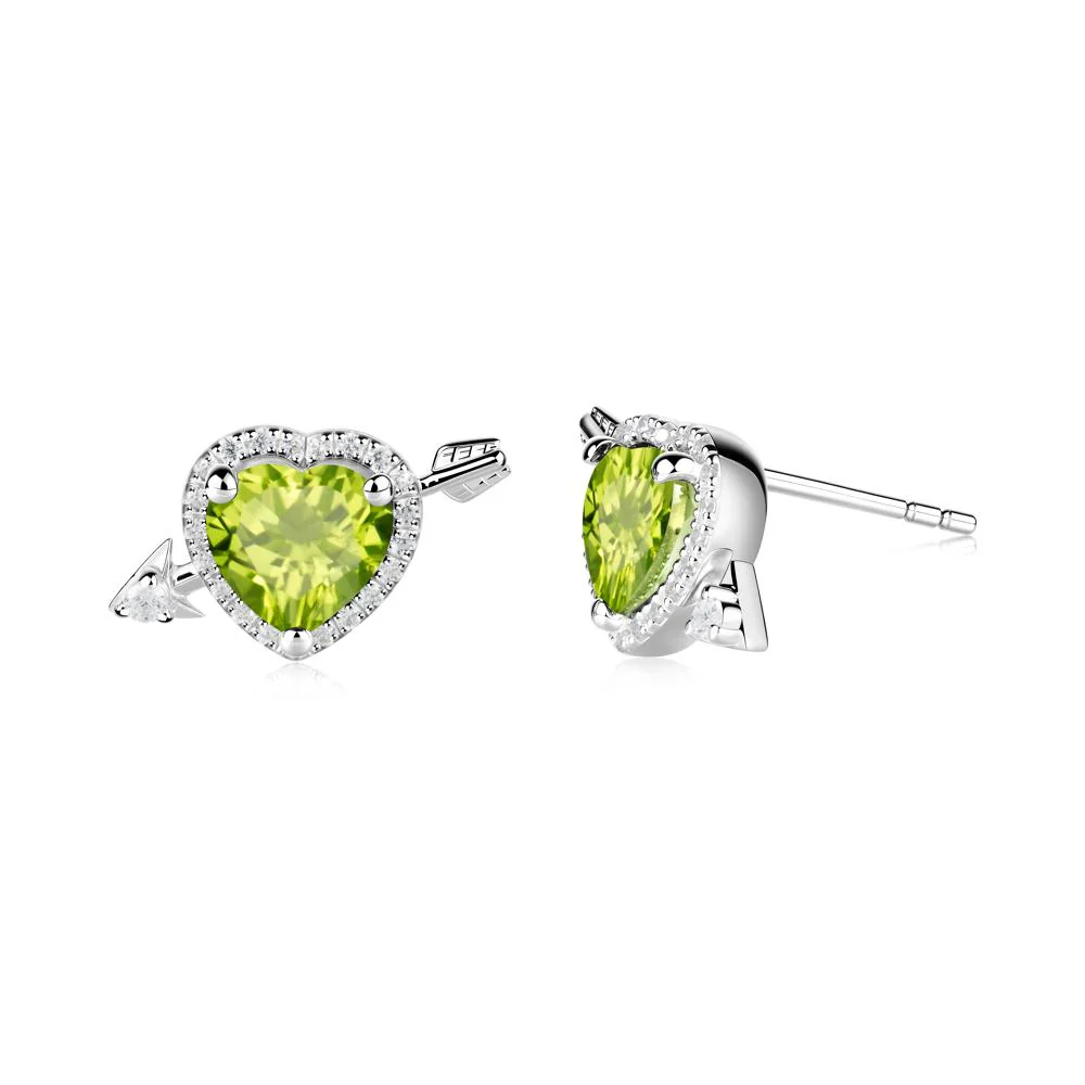 Cupid's Arrow Heart Shaped Peridot Stud Earrings - Image 5