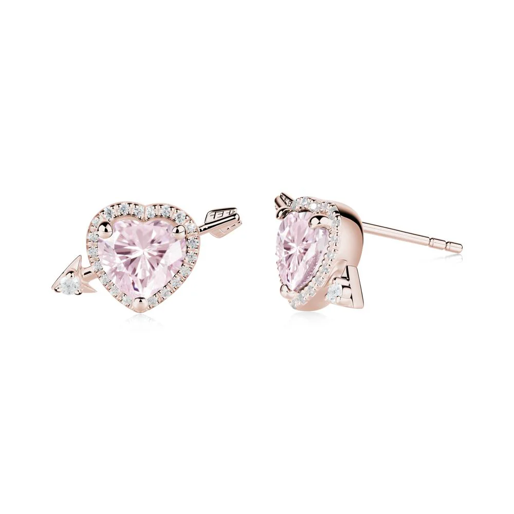 Cupid's Arrow Heart Shaped Pink Cubic Zirconia Stud Earrings - Image 9