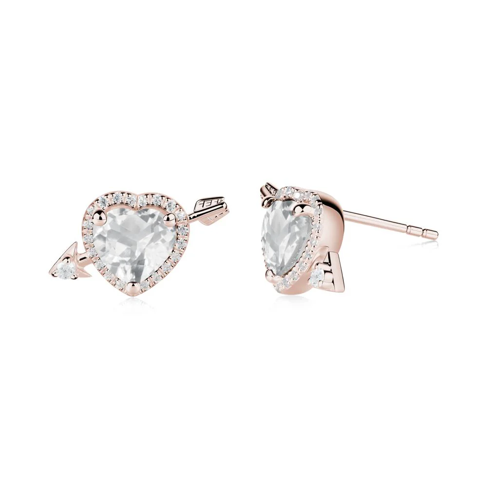 Cupid's Arrow Heart Shaped White Topaz Stud Earrings - Image 3