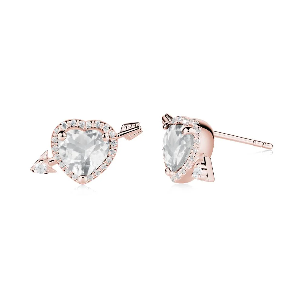 Cupid's Arrow Heart Shaped White Topaz Stud Earrings - Image 4