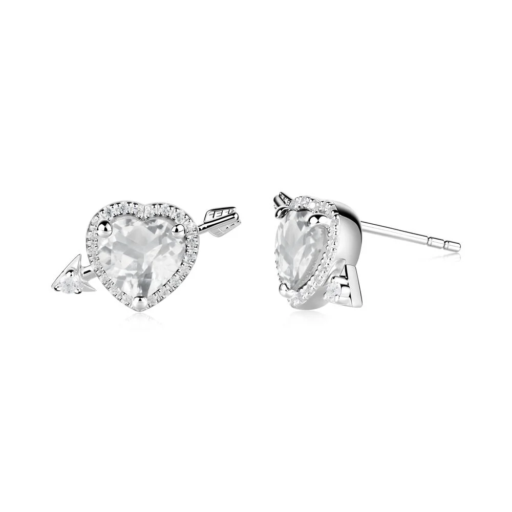 Cupid's Arrow Heart Shaped White Topaz Stud Earrings - Image 6