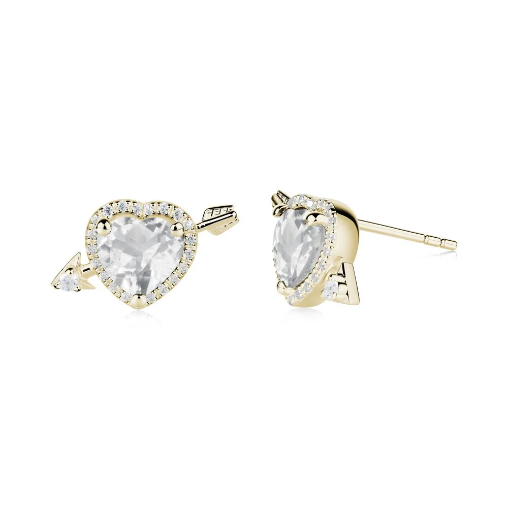 Cupid's Arrow Heart Shaped White Topaz Stud Earrings - Image 8