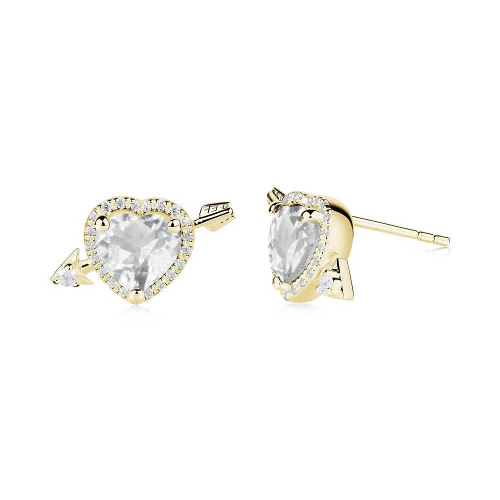 Cupid's Arrow Heart Shaped White Topaz Stud Earrings - Image 9