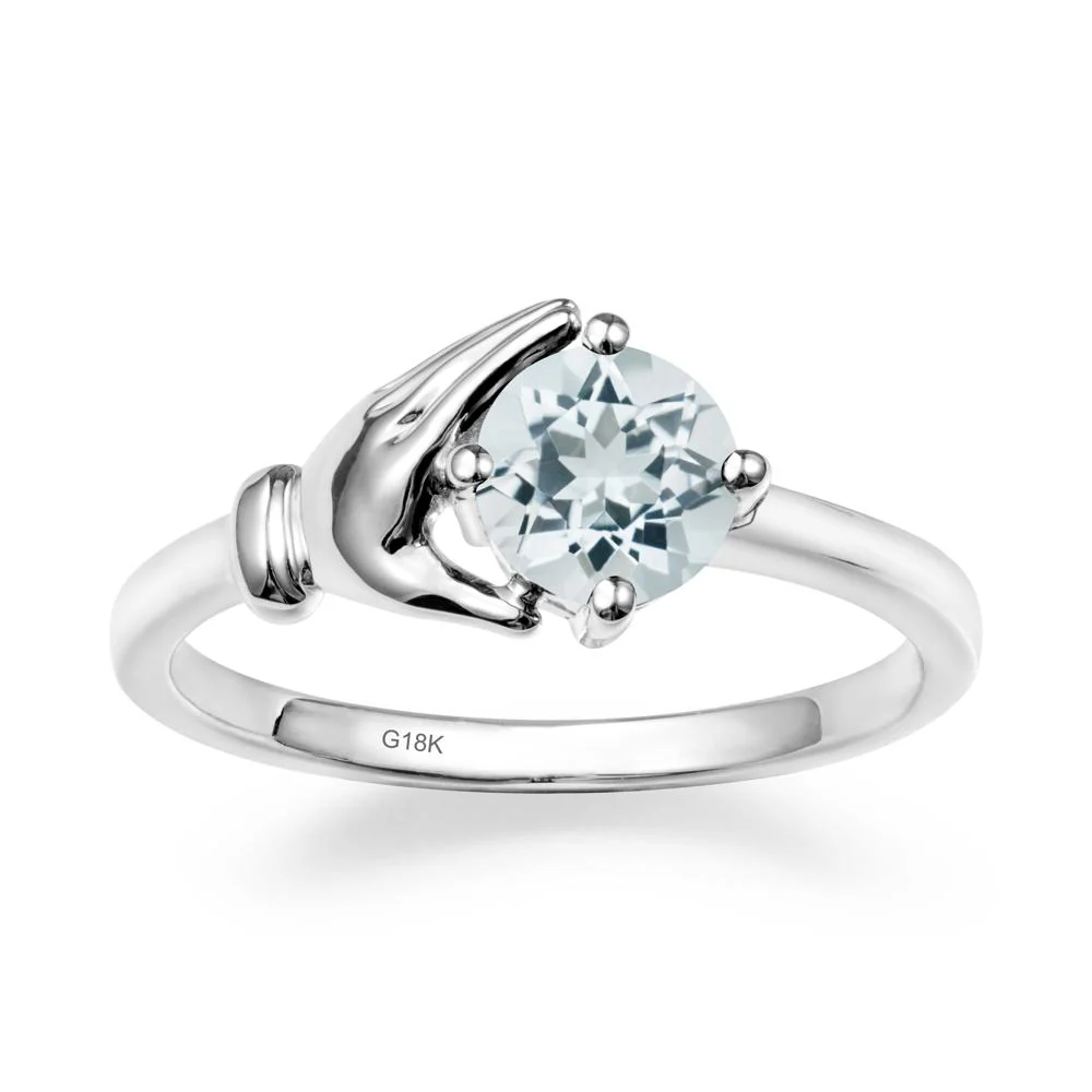 Cupping Hand Round Aquamarine Ring - Image 6