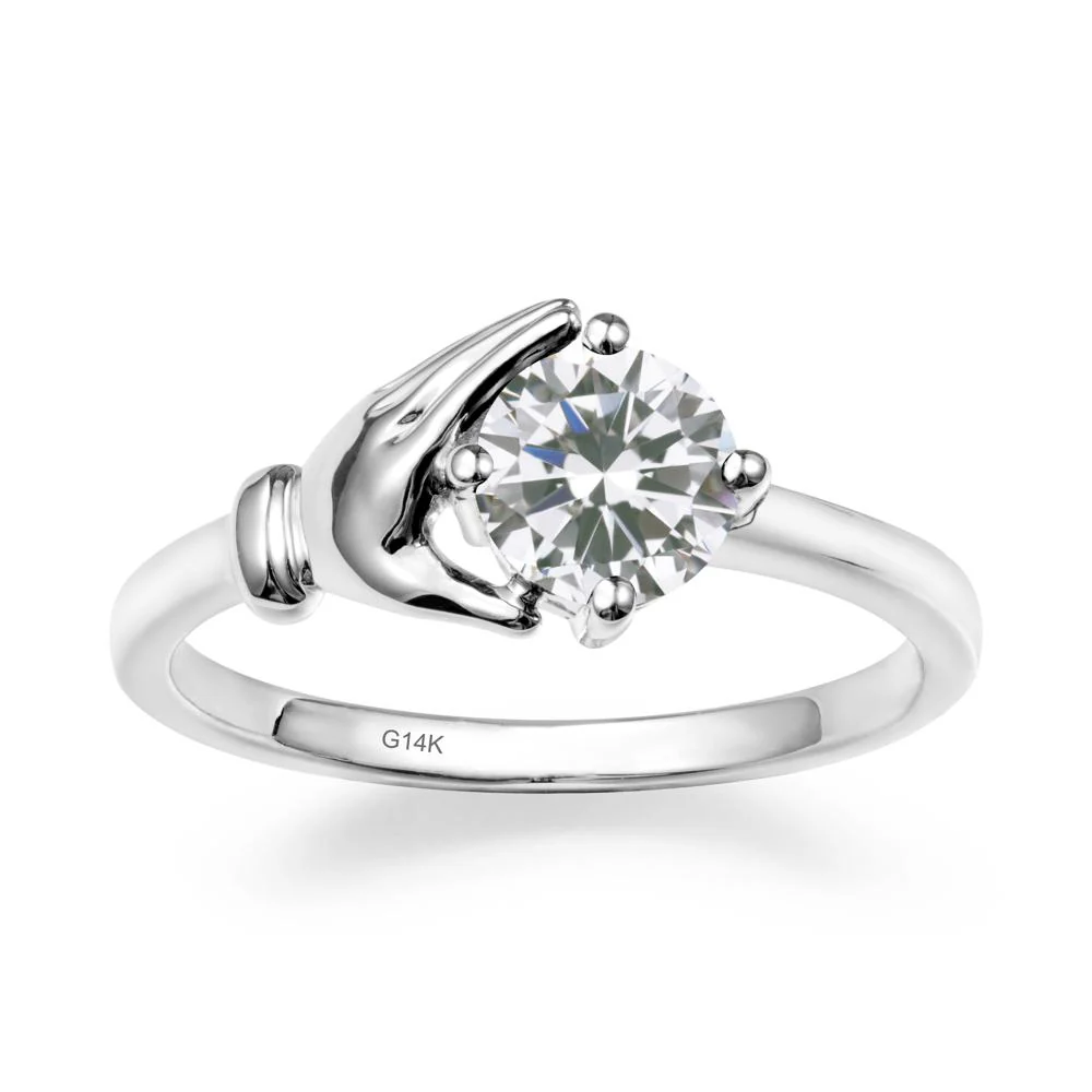 Cupping Hand Round Cubic Zirconia Ring - Image 3