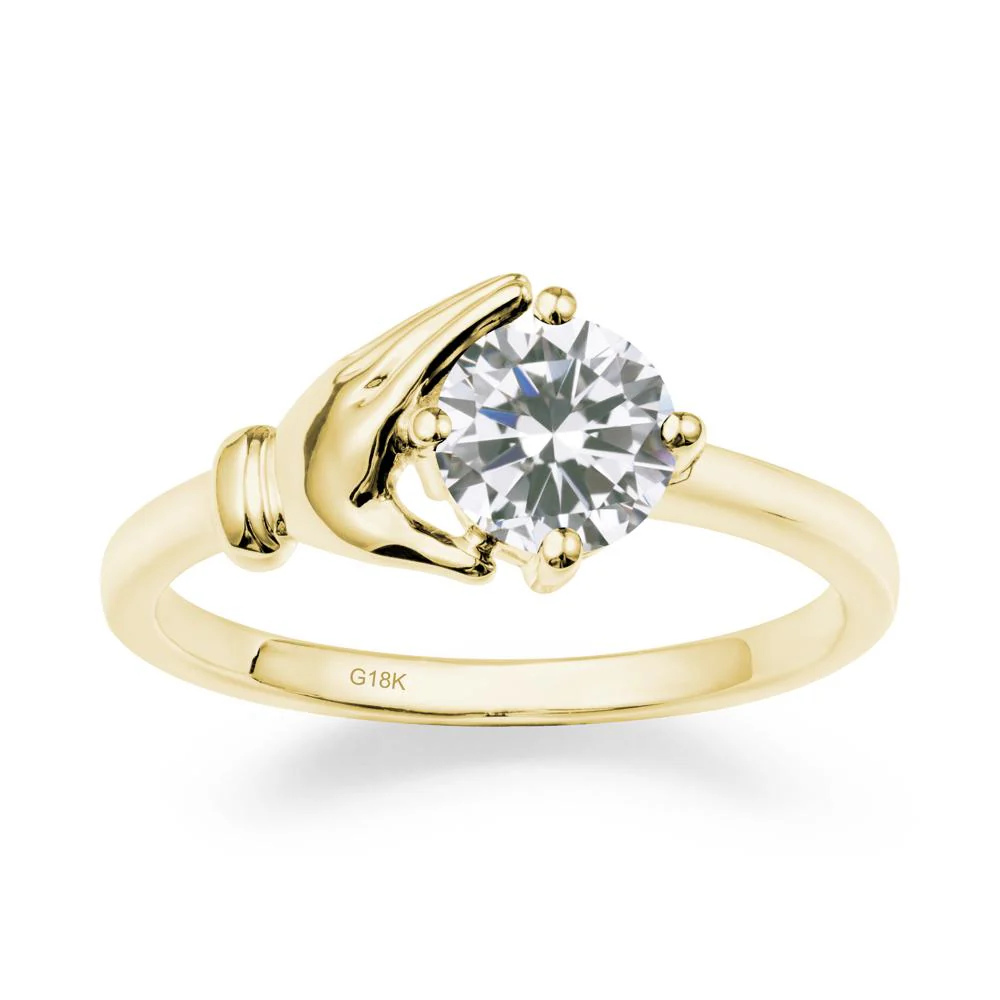 Cupping Hand Round Cubic Zirconia Ring - Image 7
