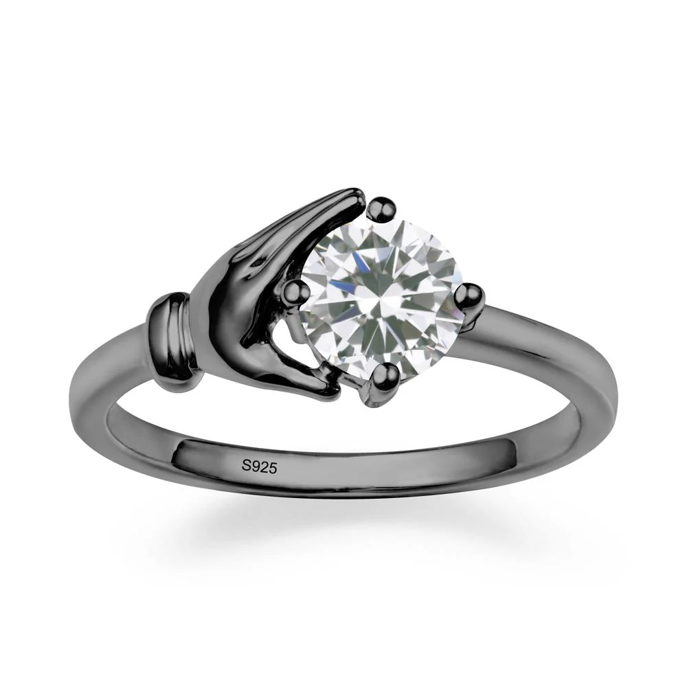 Cupping Hand Round Cubic Zirconia Ring - Image 8