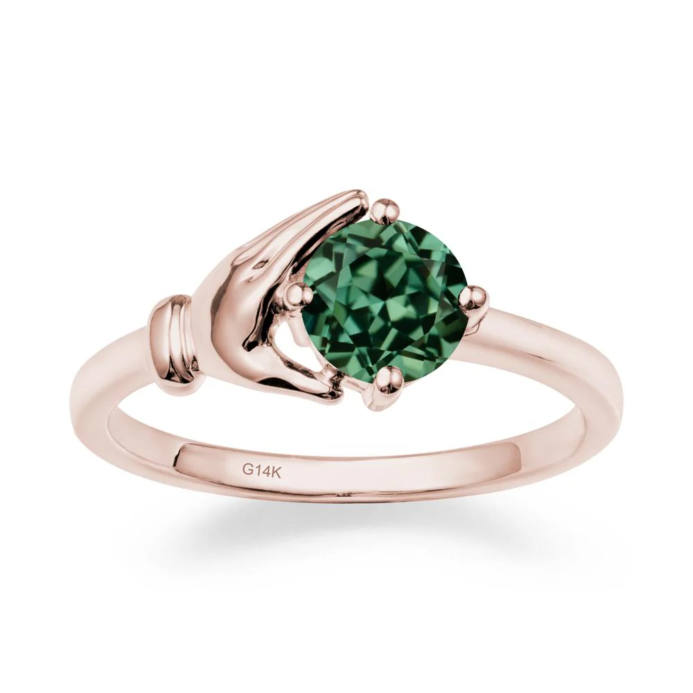 Cupping Hand Round Green Sapphire Ring - Image 2