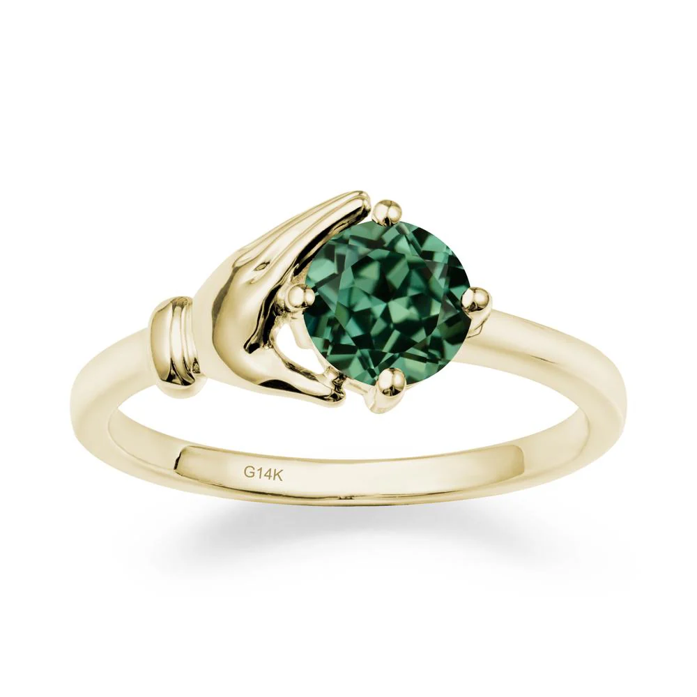 Cupping Hand Round Green Sapphire Ring - Image 3