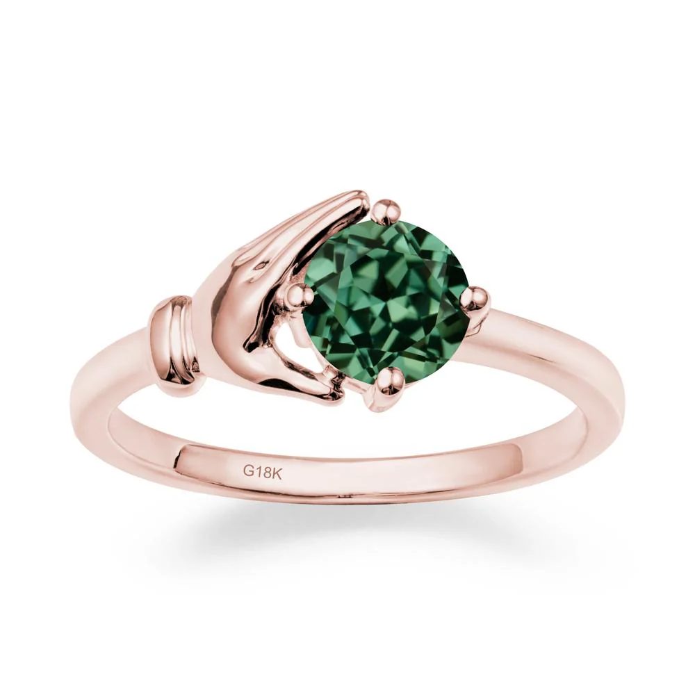 Cupping Hand Round Green Sapphire Ring - Image 4