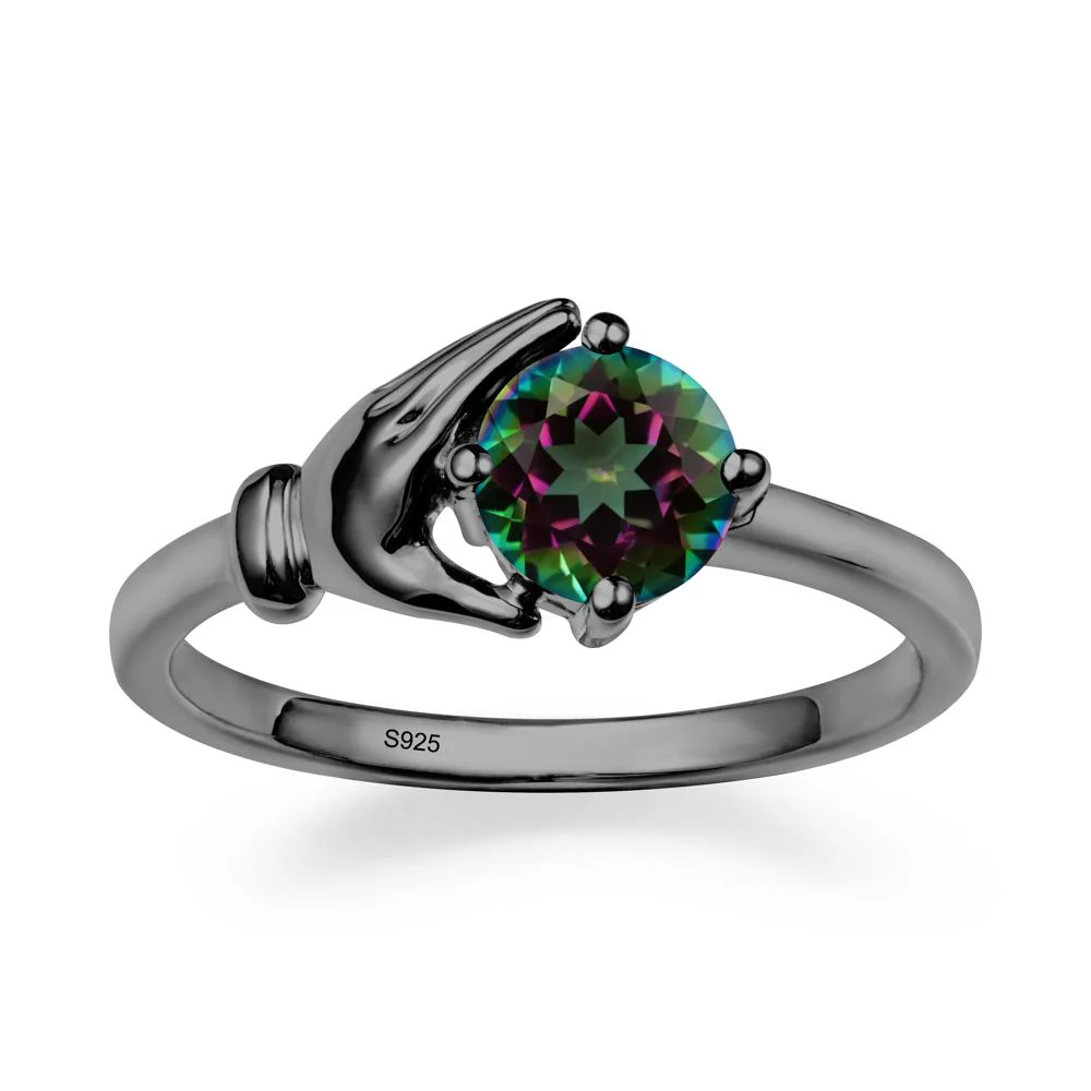 Cupping Hand Round Mystic Topaz Ring