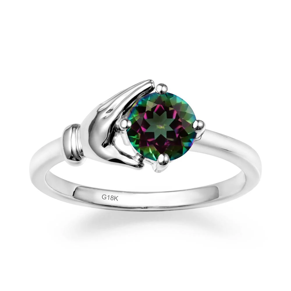Cupping Hand Round Mystic Topaz Ring - Image 6