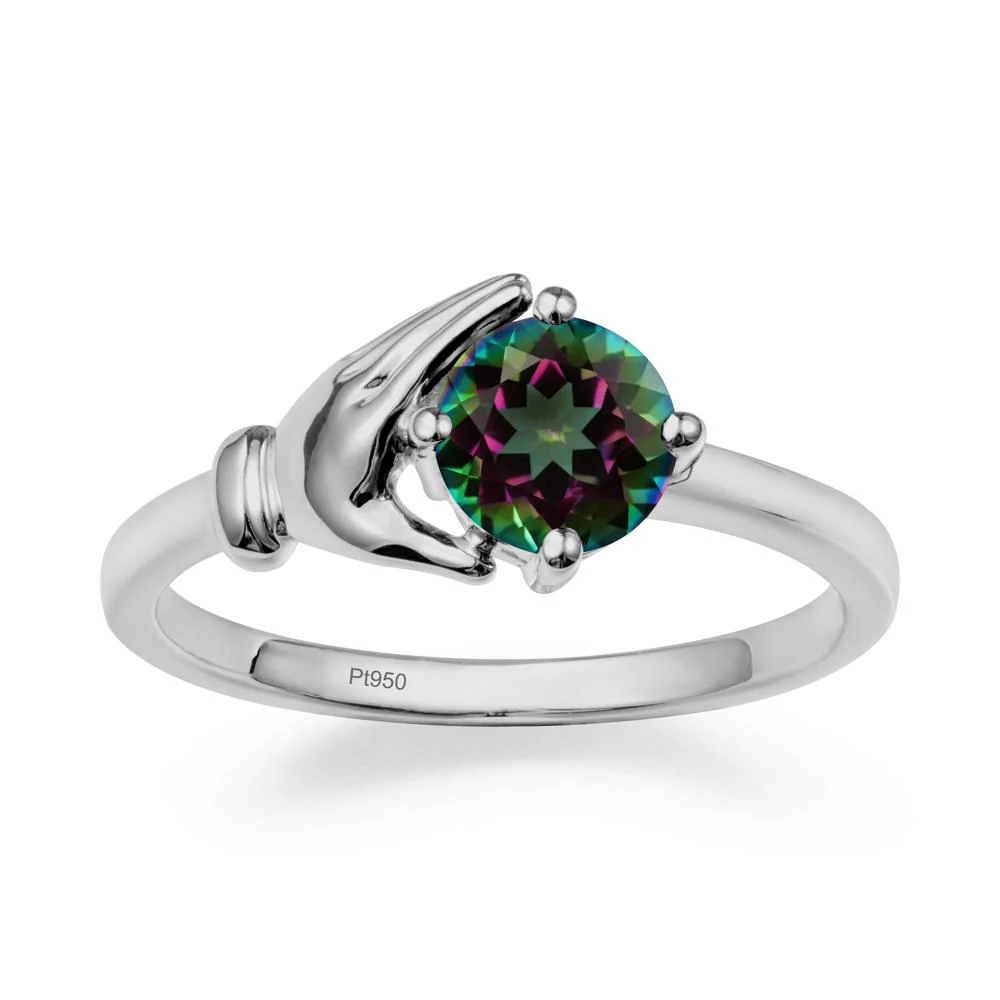 Cupping Hand Round Mystic Topaz Ring - Image 8