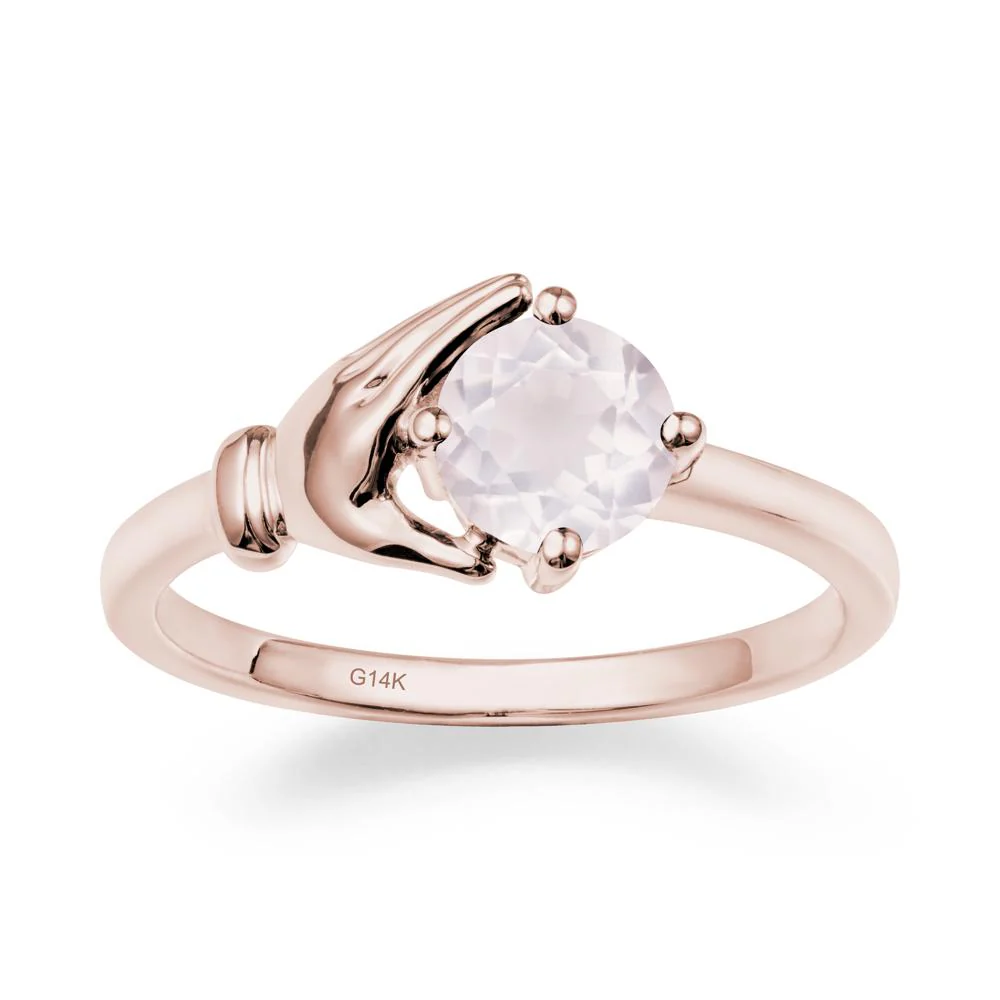 Cupping Hand Round Rose Quartz Ring - Image 2