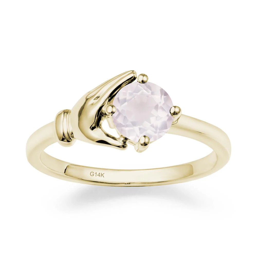 Cupping Hand Round Rose Quartz Ring - Image 4