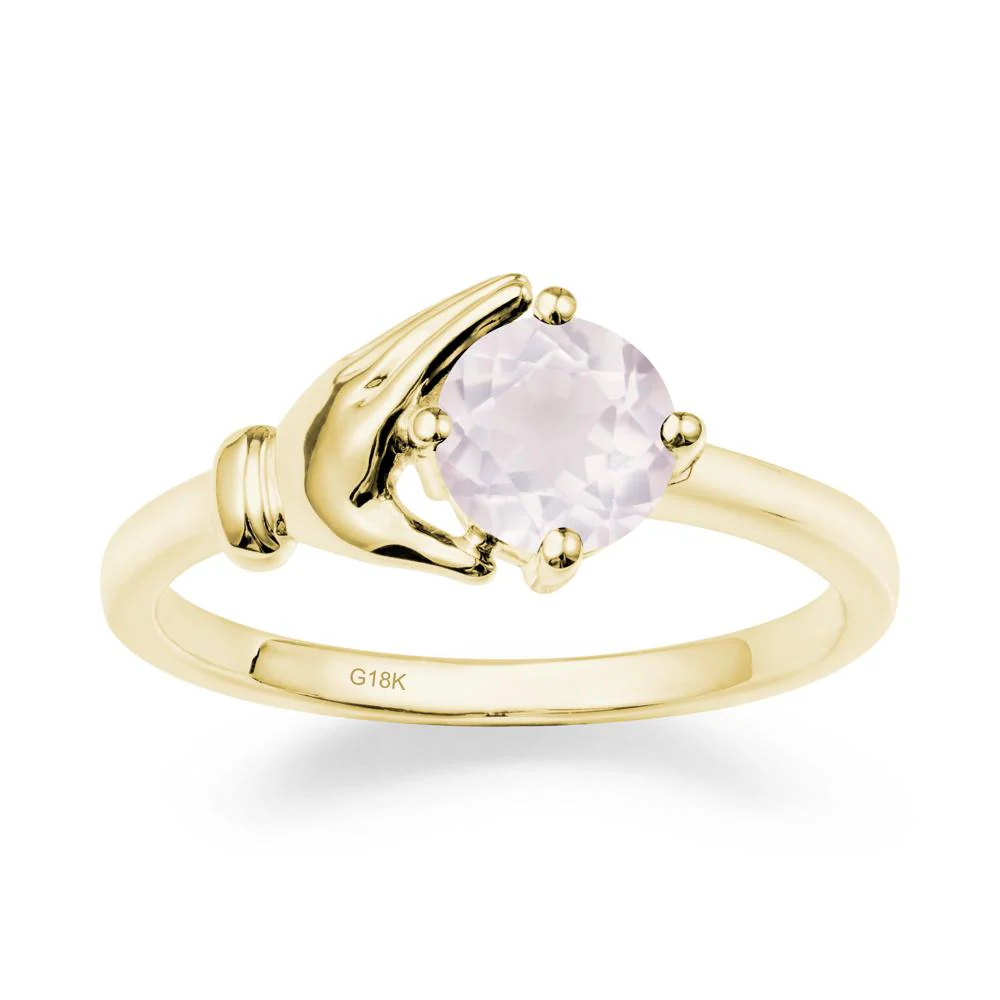 Cupping Hand Round Rose Quartz Ring - Image 7