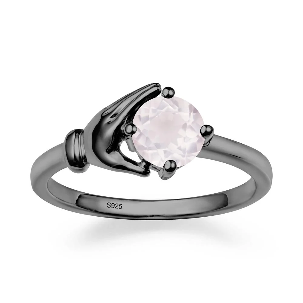 Cupping Hand Round Rose Quartz Ring - Image 8