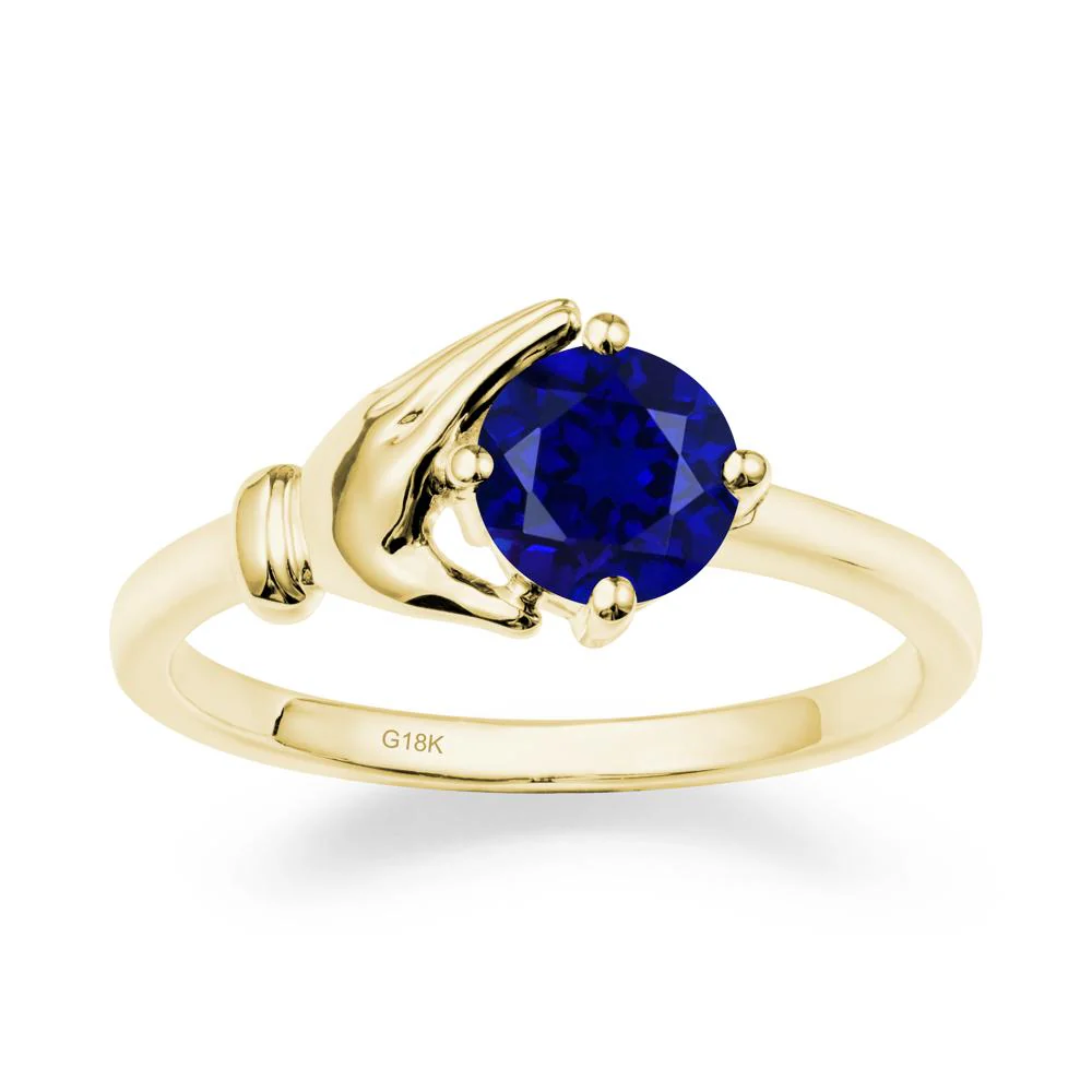 Cupping Hand Round Sapphire Ring - Image 6