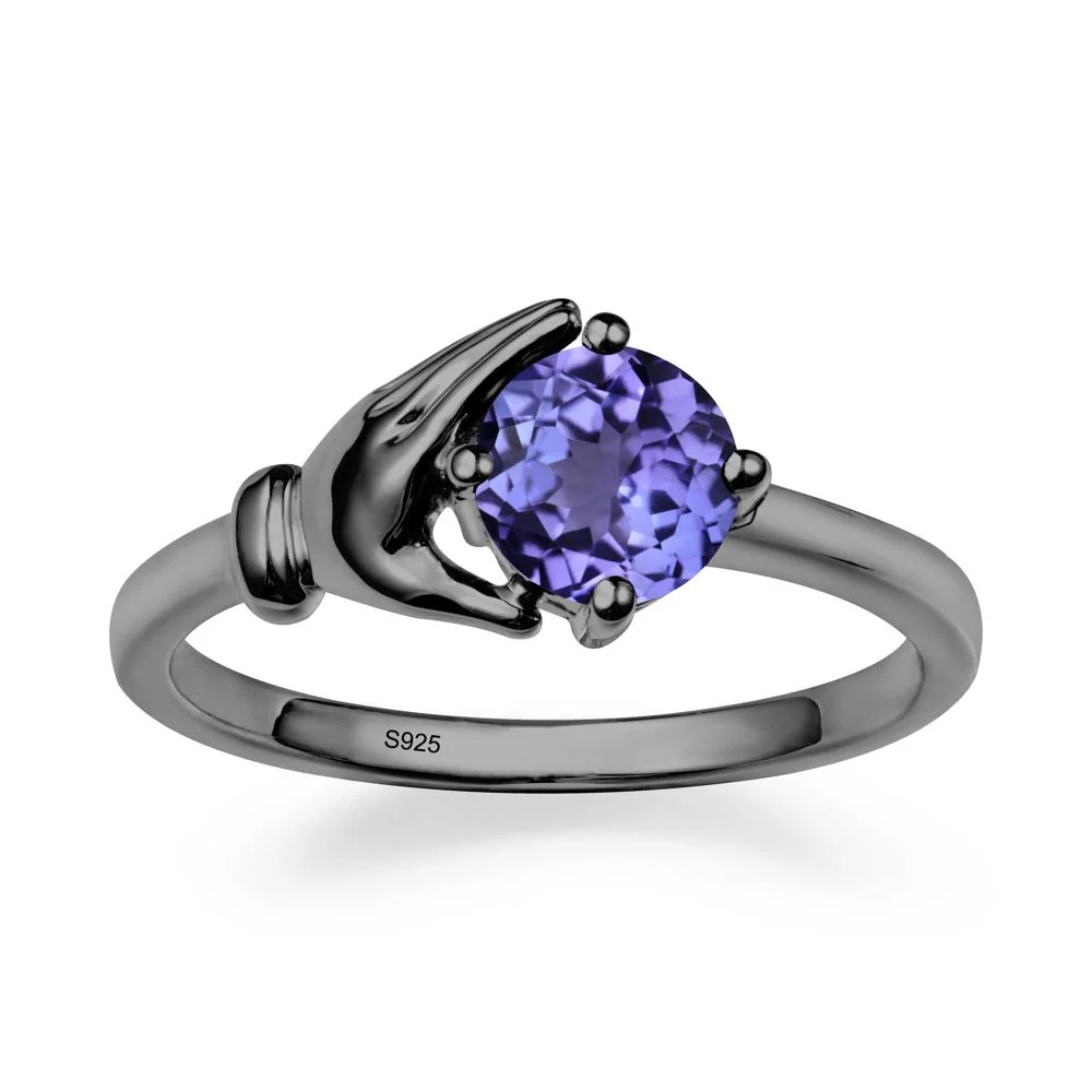 Cupping Hand Round Tanzanite Ring