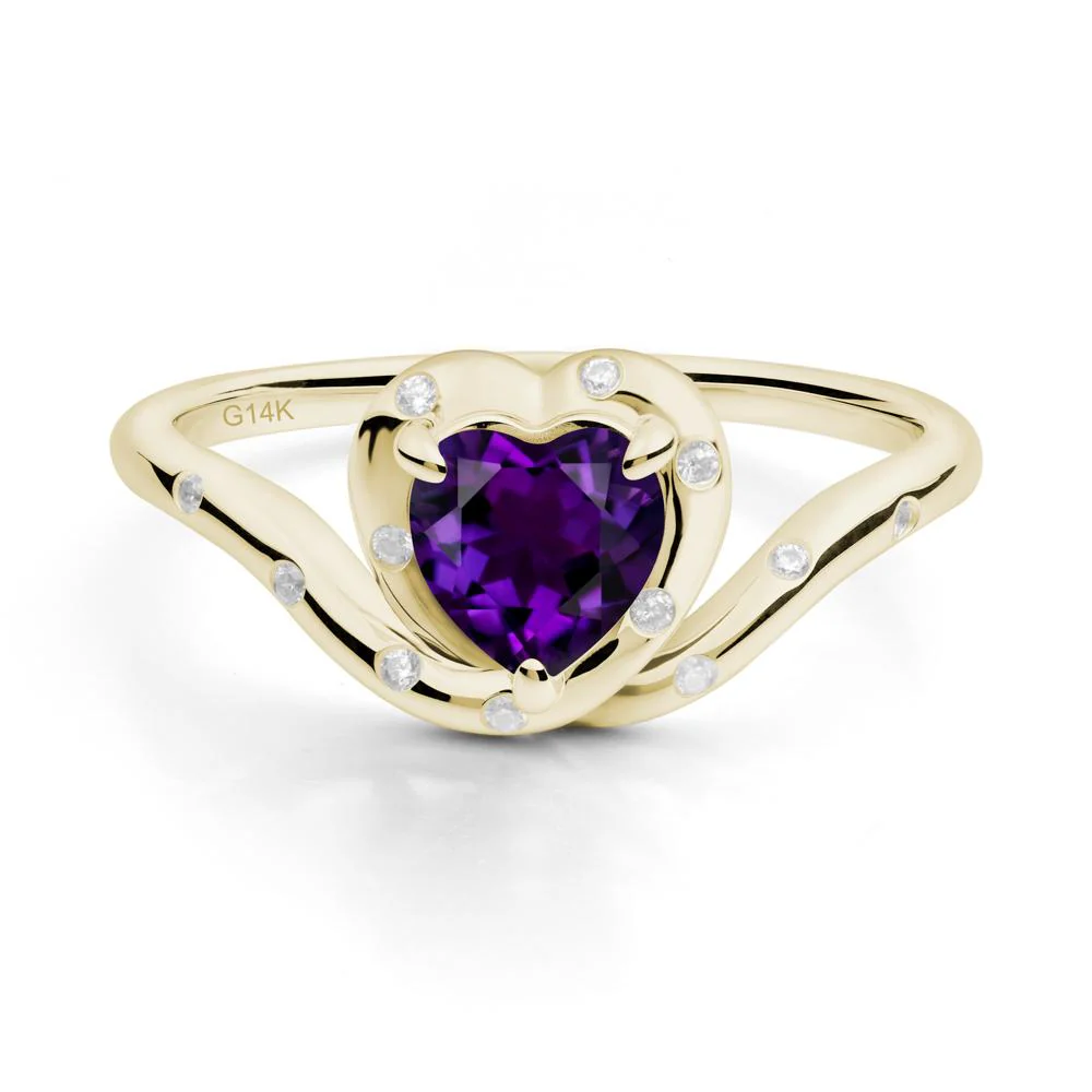 Curved Shank Heart-Shaped Amethyst Ring