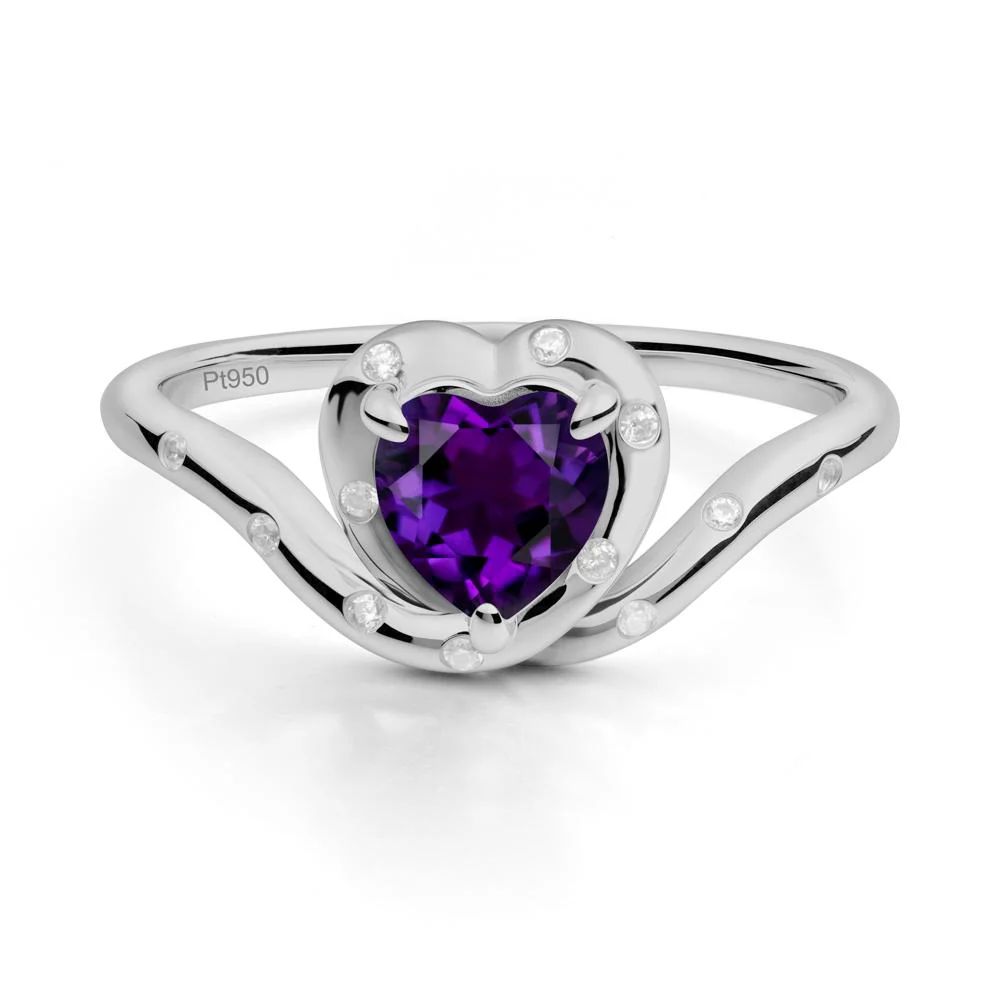 Curved Shank Heart-Shaped Amethyst Ring - Image 2