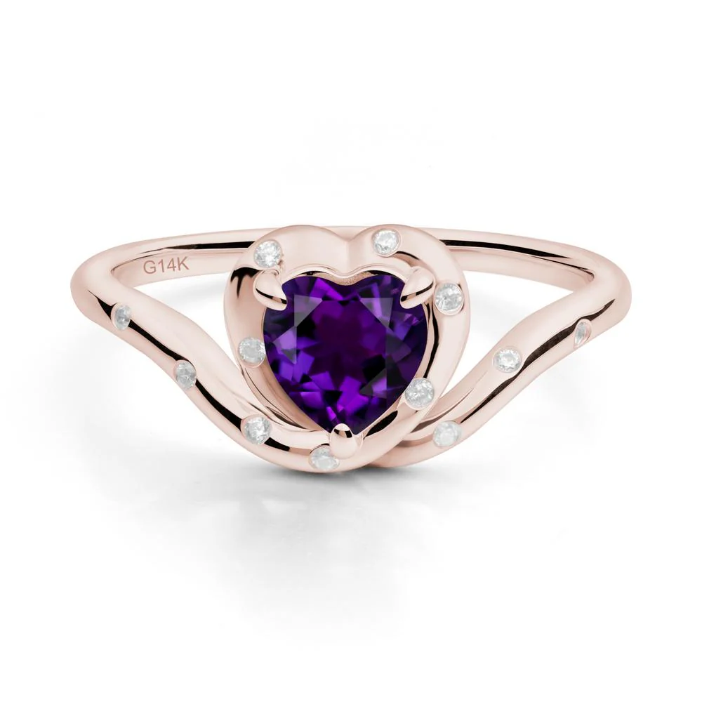 Curved Shank Heart-Shaped Amethyst Ring - Image 6