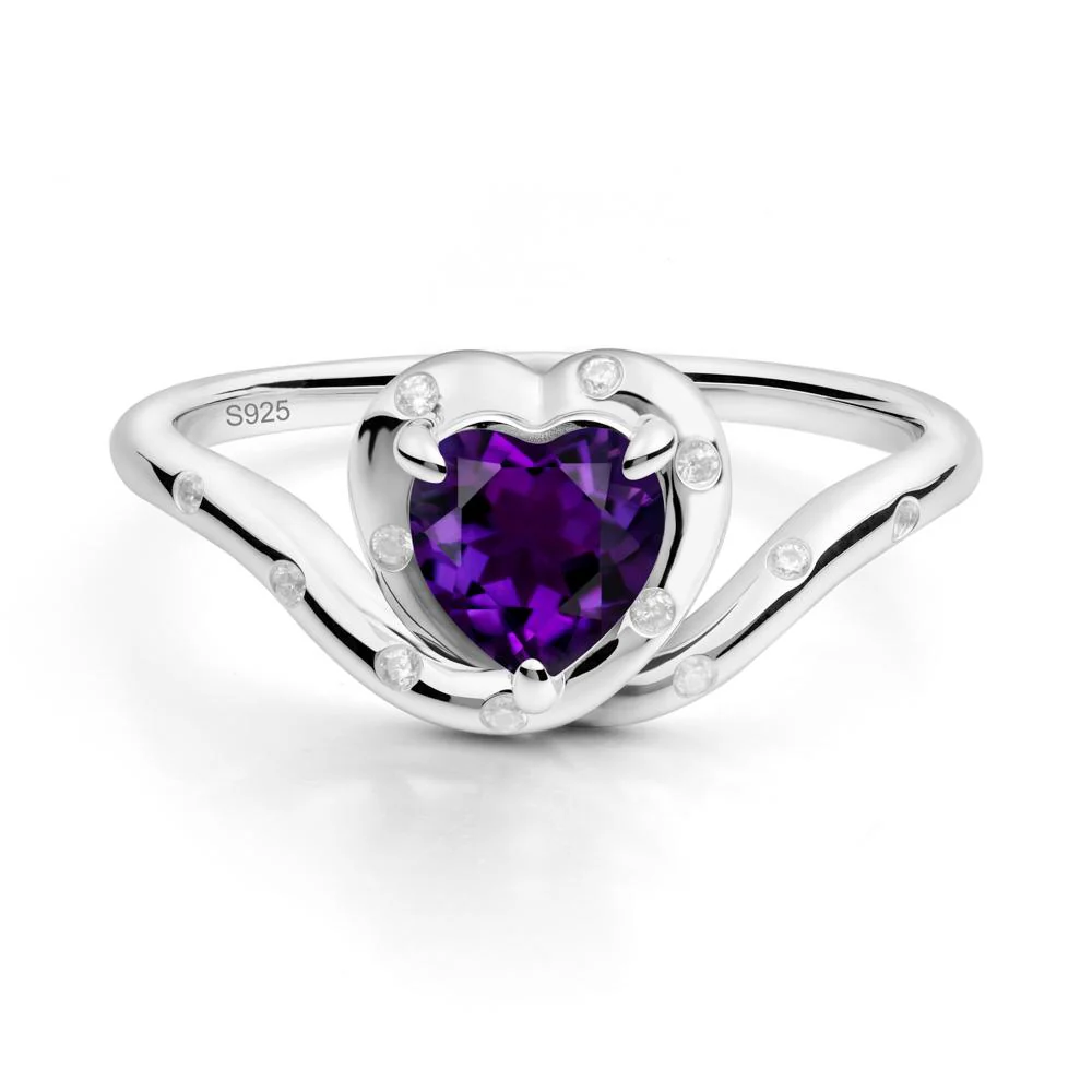 Curved Shank Heart-Shaped Amethyst Ring - Image 8