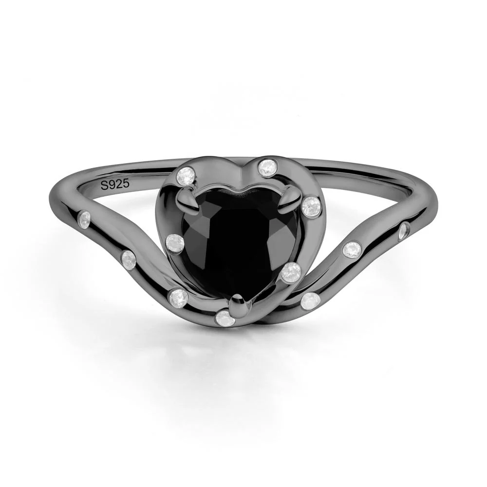Curved Shank Heart-Shaped Black Spinel Ring - Image 2