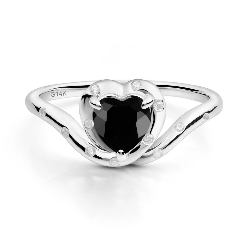 Curved Shank Heart-Shaped Black Spinel Ring - Image 4
