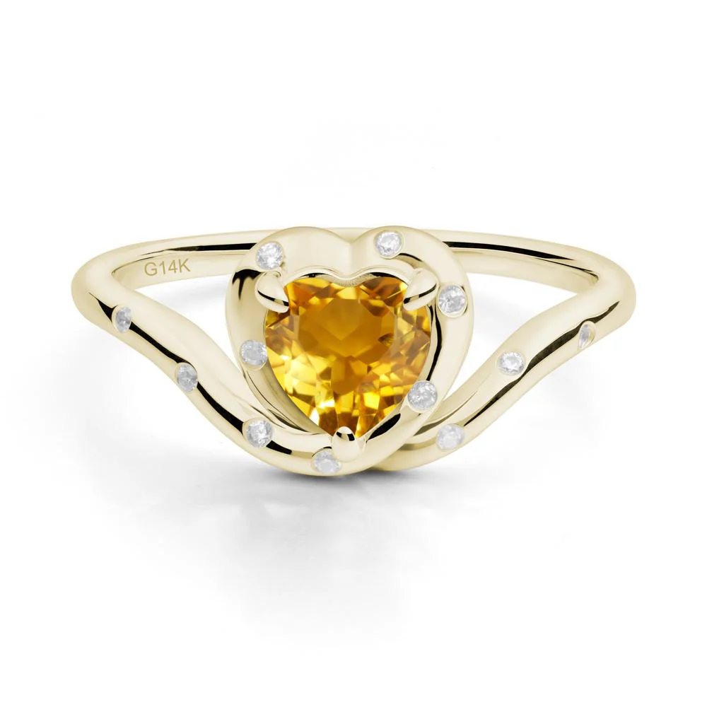 Curved Shank Heart-Shaped Citrine Ring - Image 5