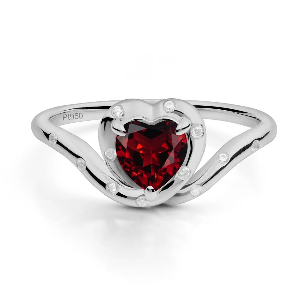 Curved Shank Heart-Shaped Garnet Ring