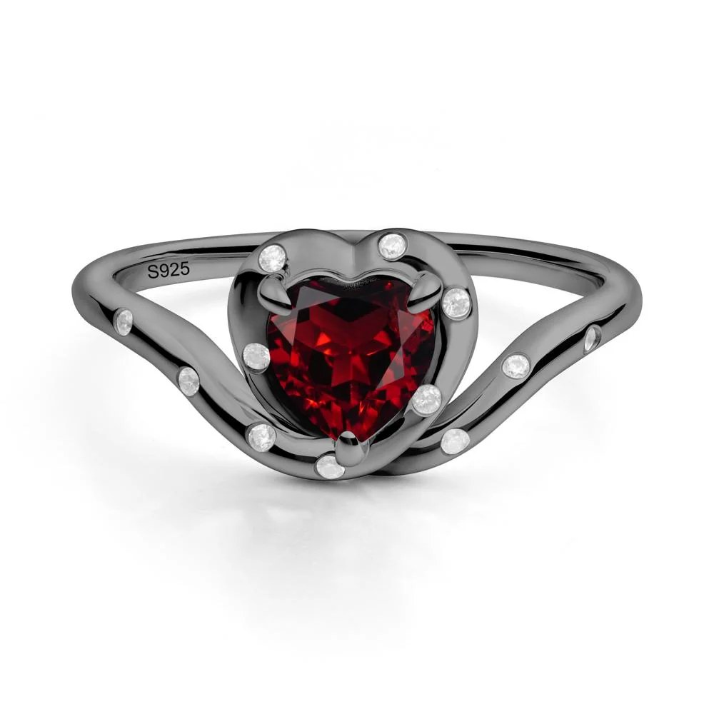 Curved Shank Heart-Shaped Garnet Ring - Image 3