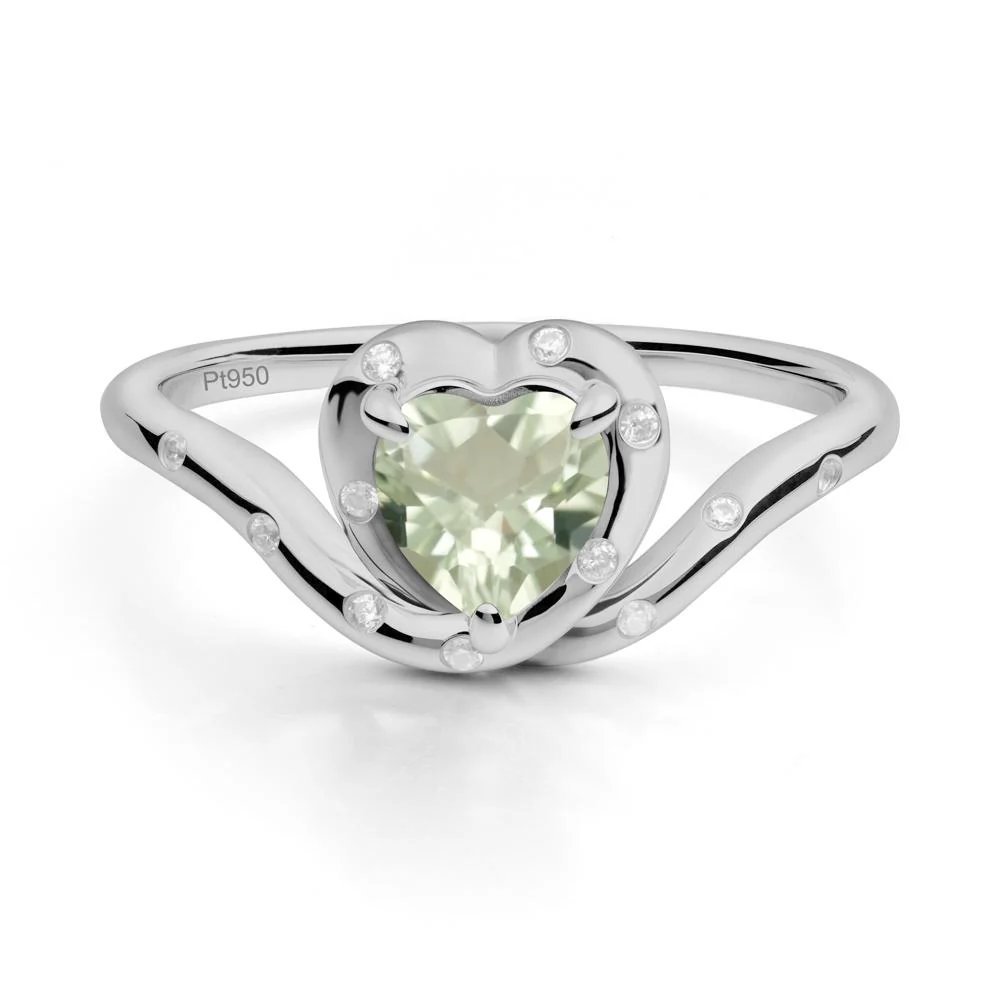 Curved Shank Heart-Shaped Green Amethyst Ring