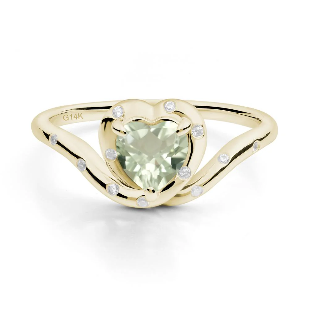 Curved Shank Heart-Shaped Green Amethyst Ring - Image 6