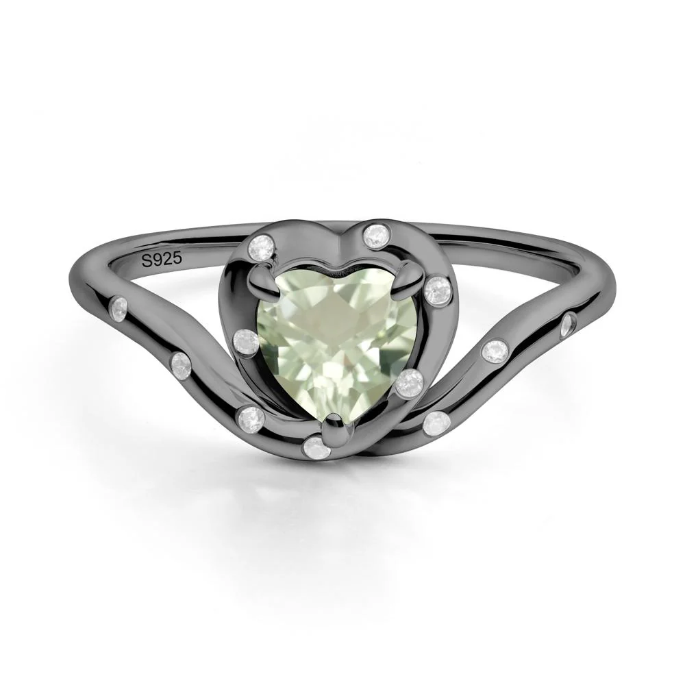 Curved Shank Heart-Shaped Green Amethyst Ring - Image 7